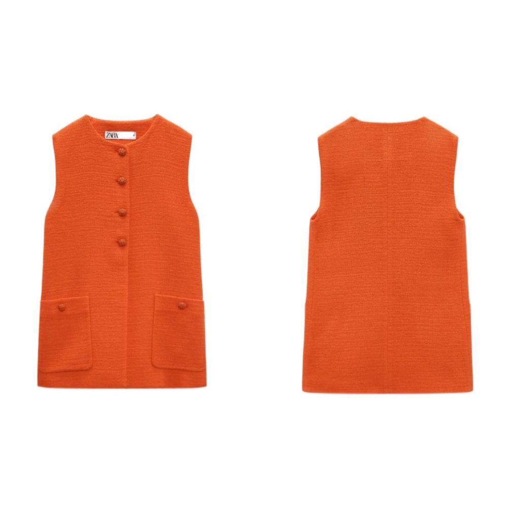 ZARA TEXTURED POCKET VEST ORANGE | 2849/811